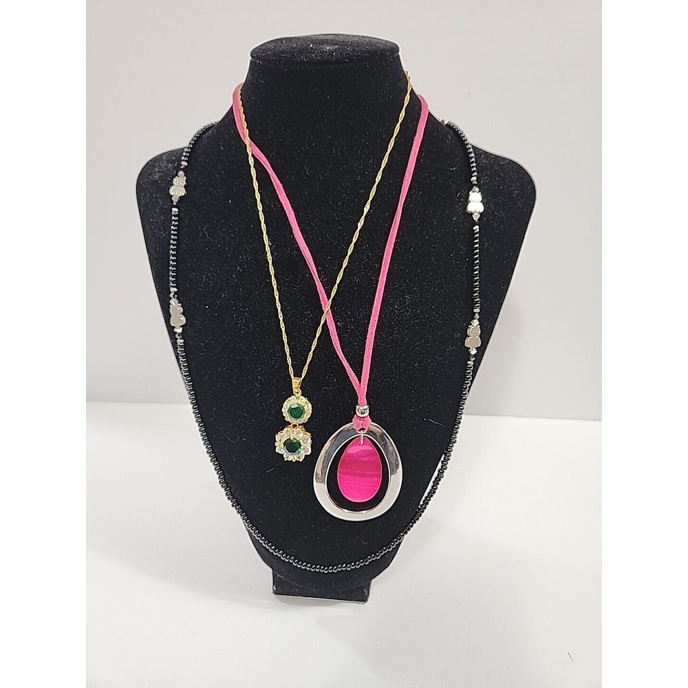 3 Piece Costume/Fashion Jewerly- With 18 K Gold Plated Chain-green Stone, Cat